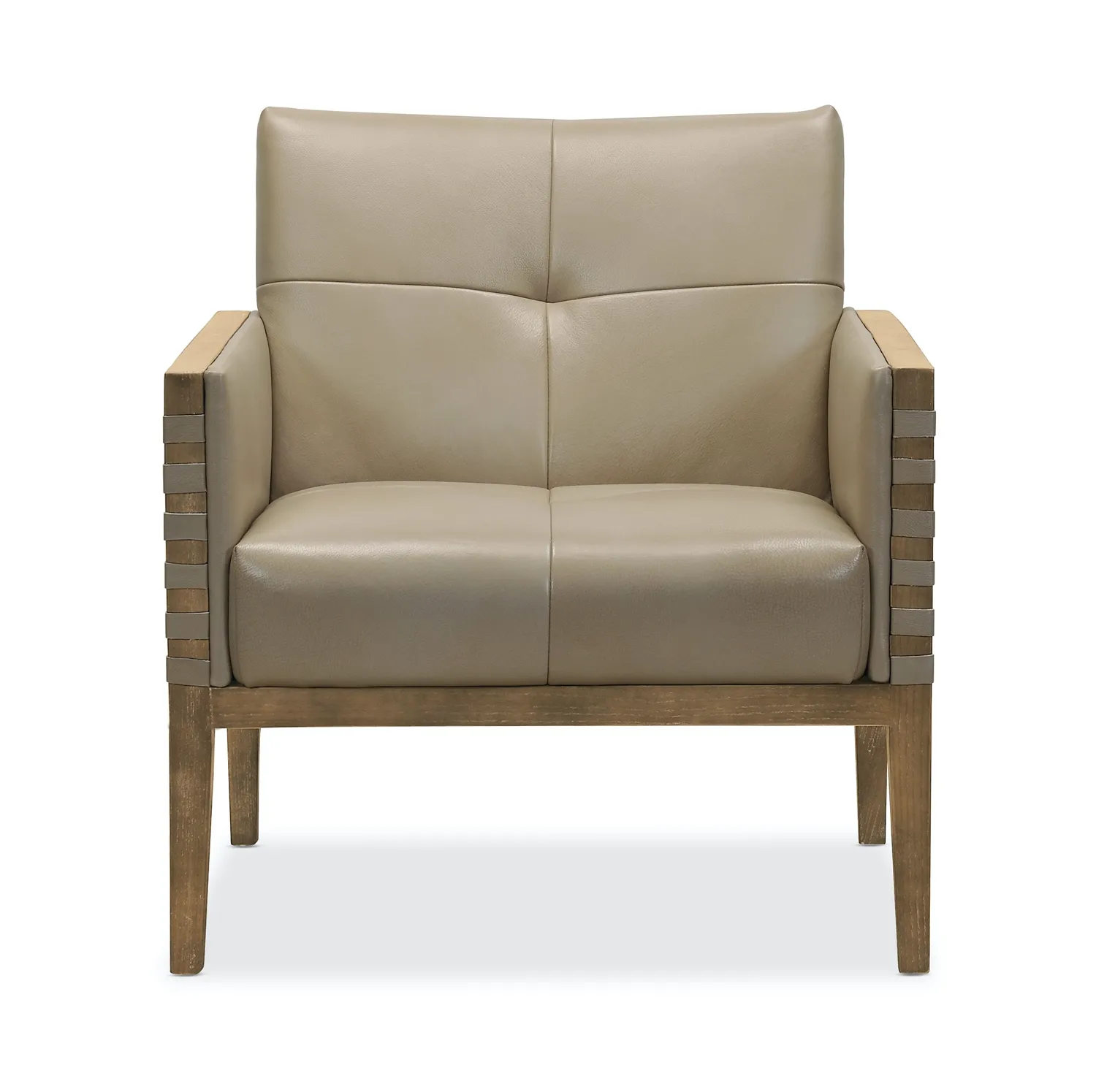 CARVERDALE MADDIE TAUPE LEATHER CLUB CHAIR WITH WOOD FRAME