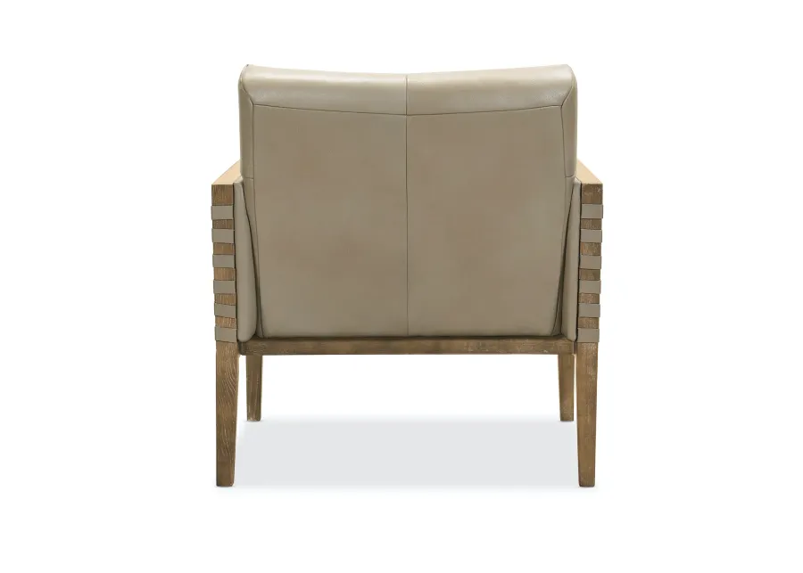 CARVERDALE MADDIE TAUPE LEATHER CLUB CHAIR WITH WOOD FRAME