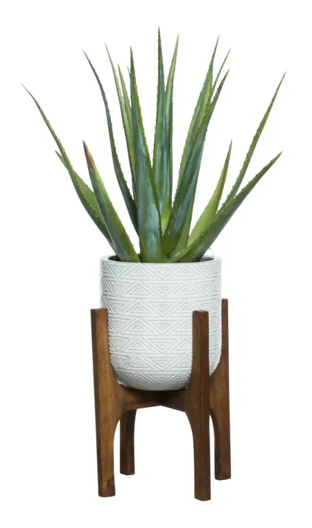 ALOE IN WHITE TEXTURED PLANT STAND / 36? H X 19? W X 19? D