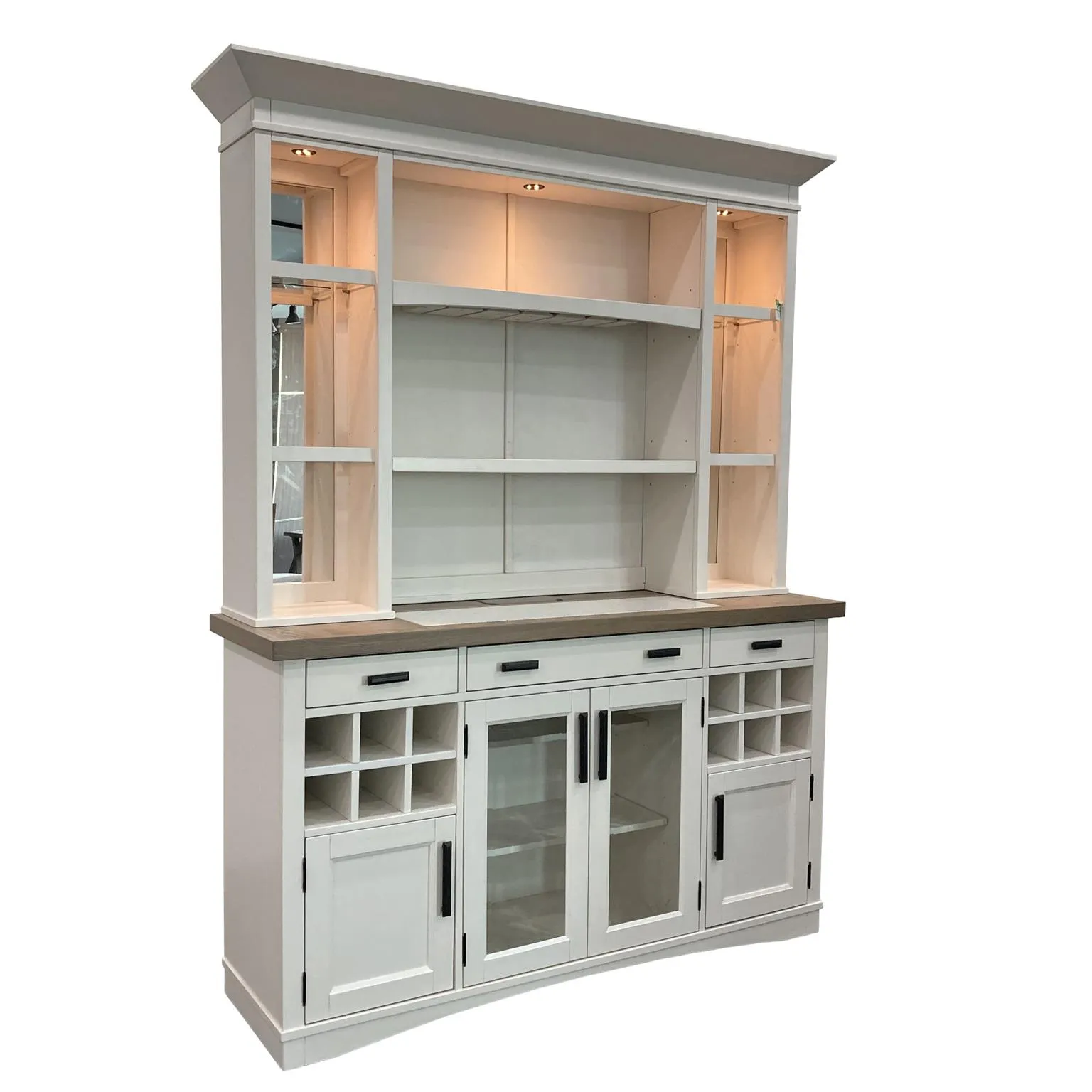 2PC 69 IN. BUFFET / DISPLAY HUTCH WITH QUARTZ INSERT COTTON AMERICANA MODERN DINING