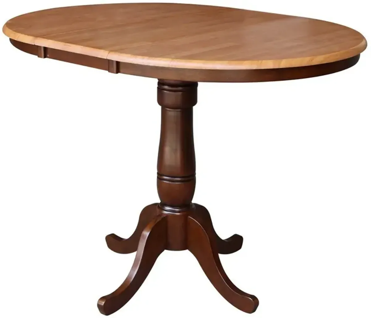 DINING ESSENTIALS 36 INCH EXTENSION TABLE WITH 36 INCH TRADITIONAL PEDESTAL BASE IN CINNAMON/ESPRESSO