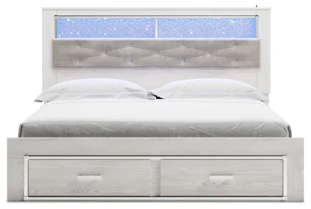 ALTYRA KING UPHOLSTERED BOOKCASE BED WITH STORAGE WHITE SIGNATURE DESIGN
