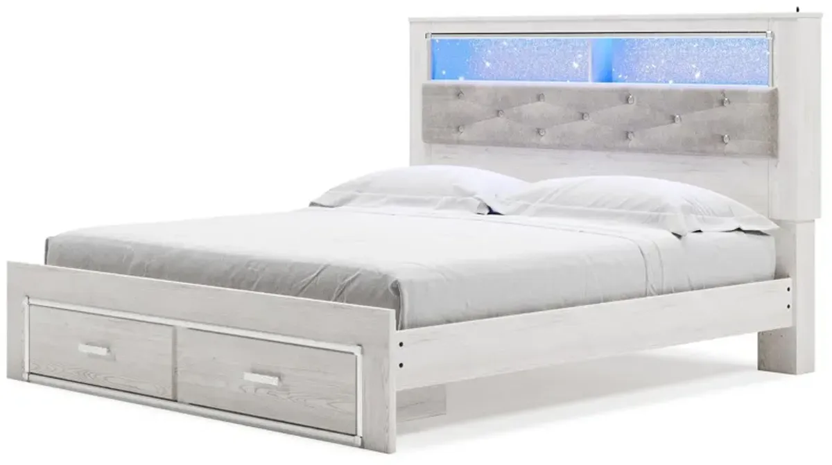 Altyra White King Upholstered Bookcase Bed with Storage