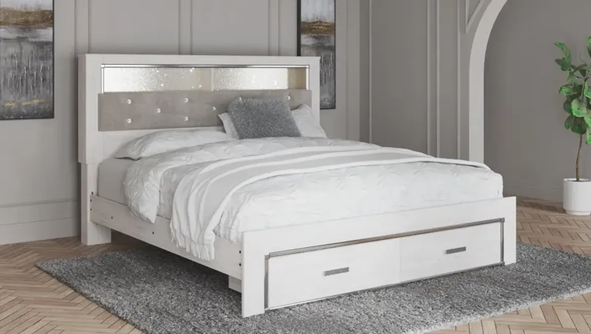 Ashley Altyra White King Upholstered Bookcase Bed with Storage