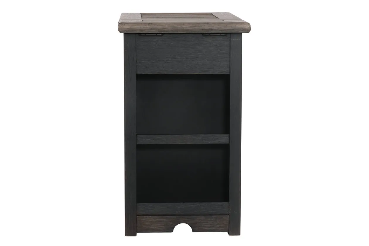 TYLER CREEK CHAIRSIDE END TABLE WITH USB PORTS & OUTLETS GRAYISH BROWN BLACK SIGNATURE DESIGN