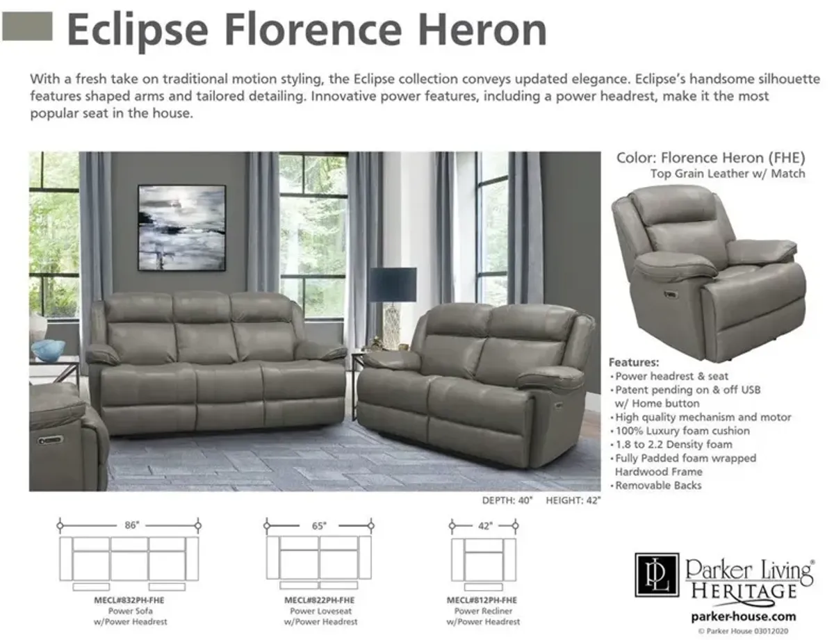 Parker House Eclipse Reclining Loveseat in Florence Heron Finish