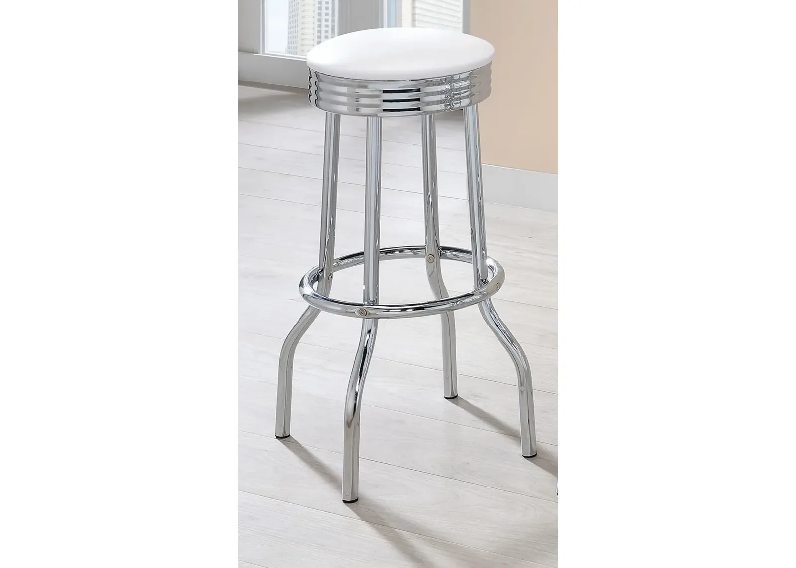 Coaster Retro Upholstered Metal Swivel Bar Stool White