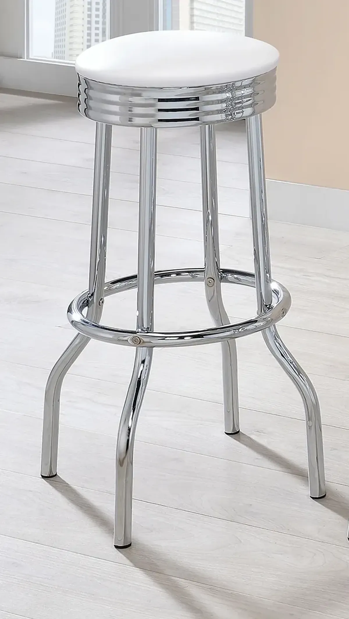 Coaster Retro Upholstered Metal Swivel Bar Stool White