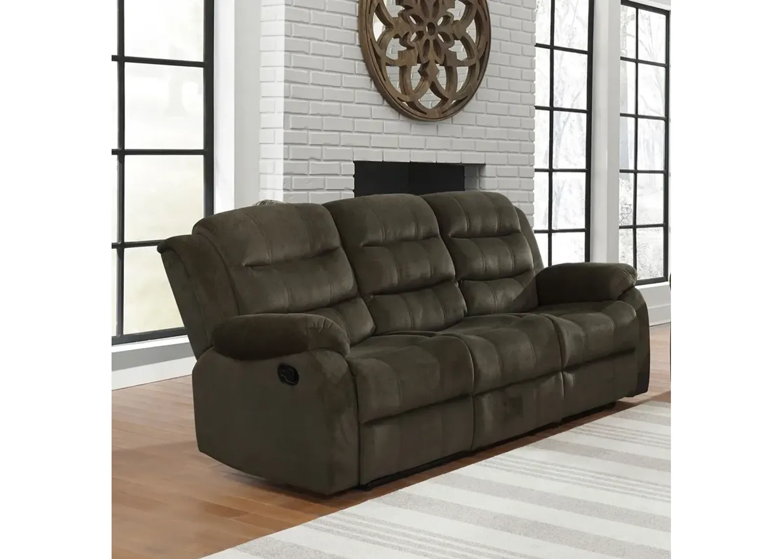 Coaster Rodman Upholstered Padded Arm Reclining Sofa Olive Brown