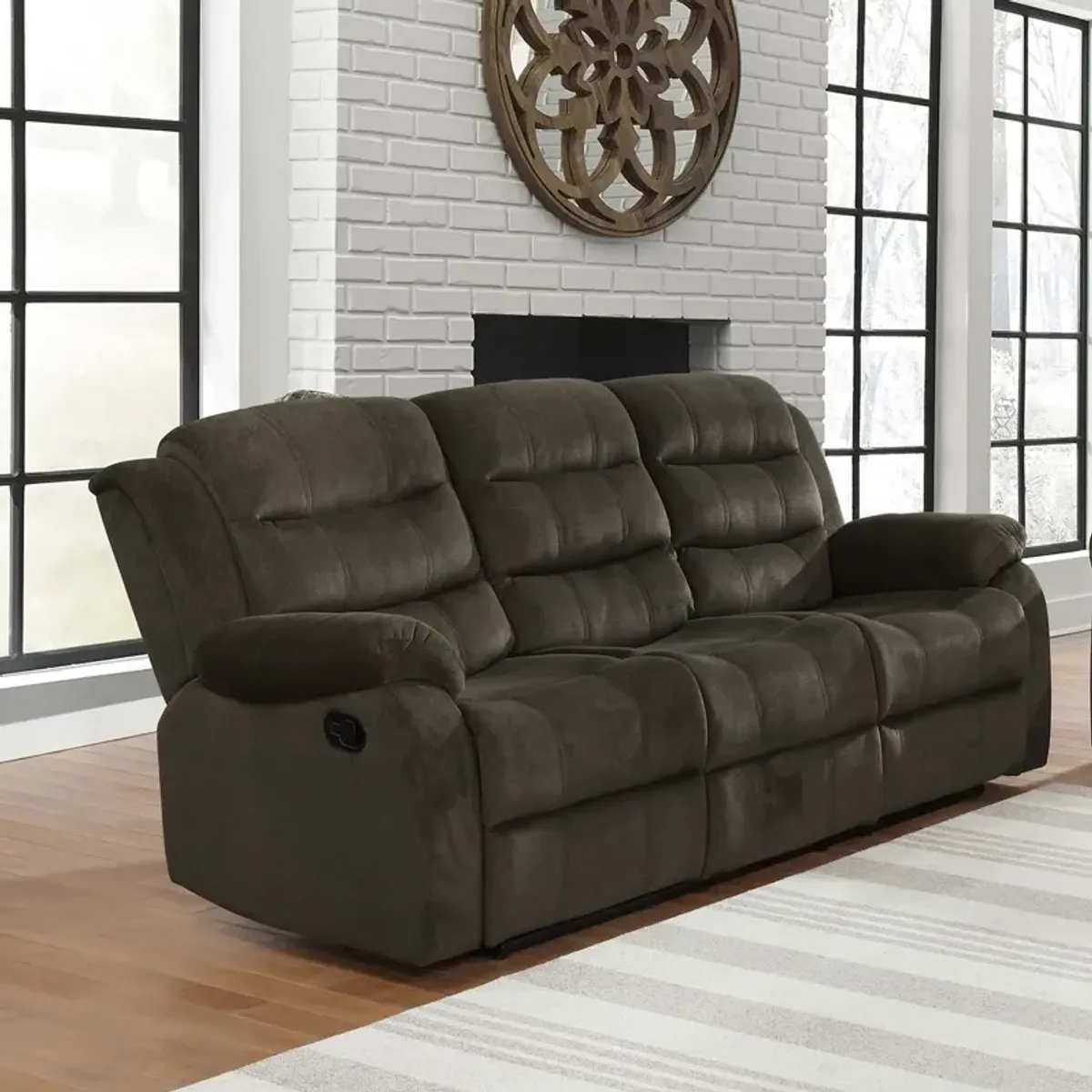 Coaster Rodman Upholstered Padded Arm Reclining Sofa Olive Brown