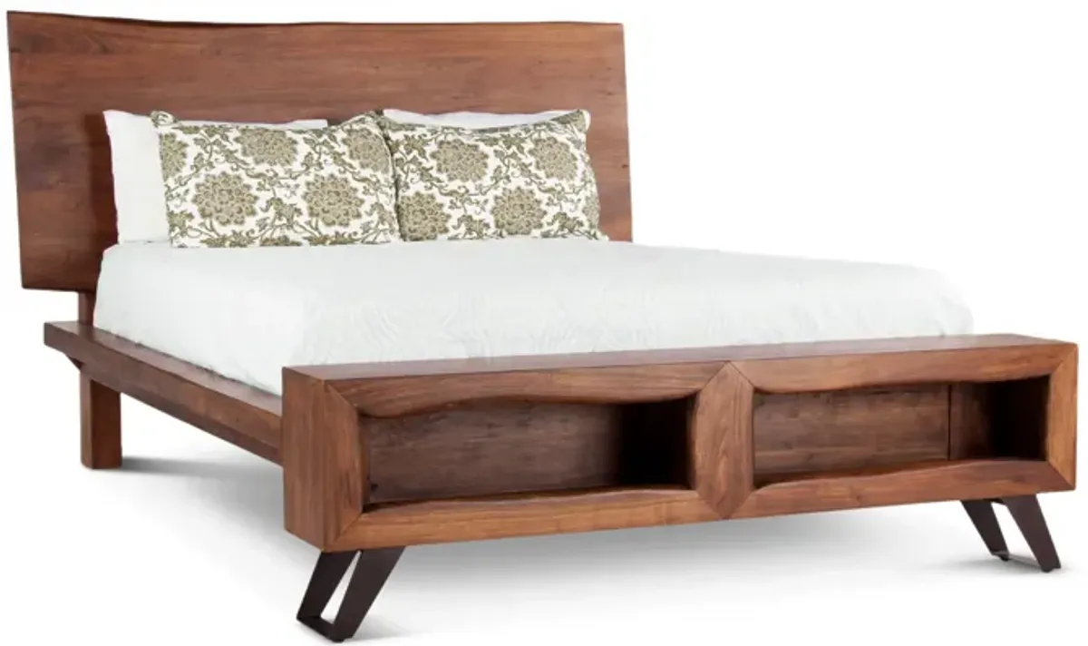 Home Trends Design London Loft Acacia Wood Live Edge Queen Bed in Walnut Finish