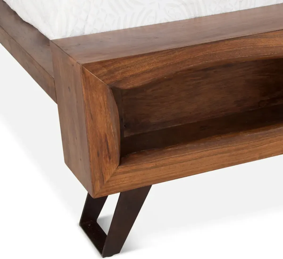 Home Trends Design London Loft Acacia Wood Live Edge Queen Bed in Walnut Finish