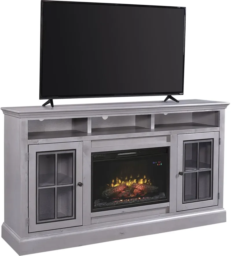 CHURCHILL SMOKEY GREY 70 INCH HIGHBOY FIREPLACE TV STAND CONSOLE