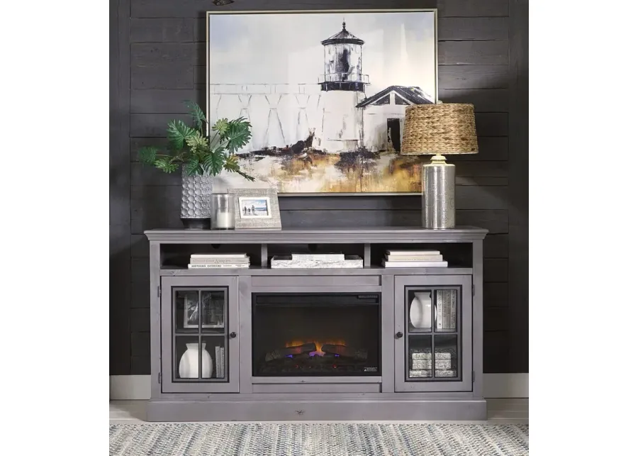 CHURCHILL SMOKEY GREY 70 INCH HIGHBOY FIREPLACE TV STAND CONSOLE