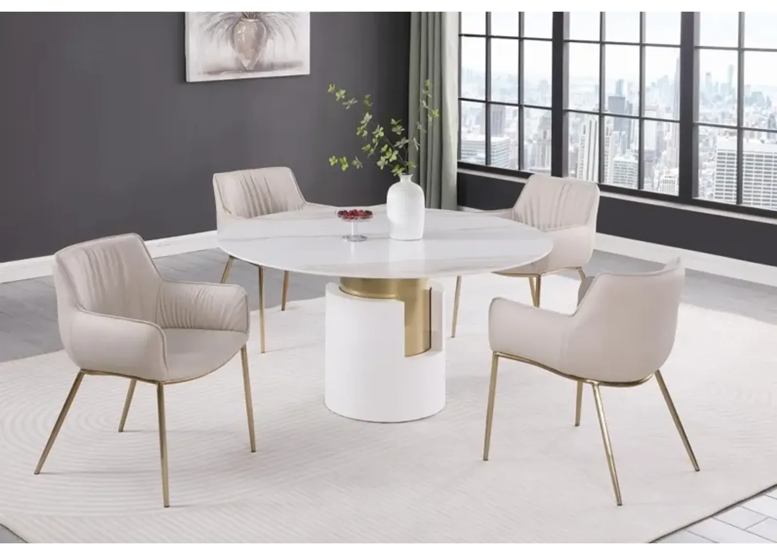 Chintaly Kiana Dining Set with Marbleized Sintered Stone Top Table & Club Style Chairs