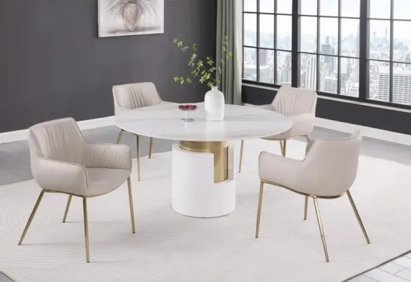 Chintaly Kiana Dining Set with Marbleized Sintered Stone Top Table & Club Style Chairs