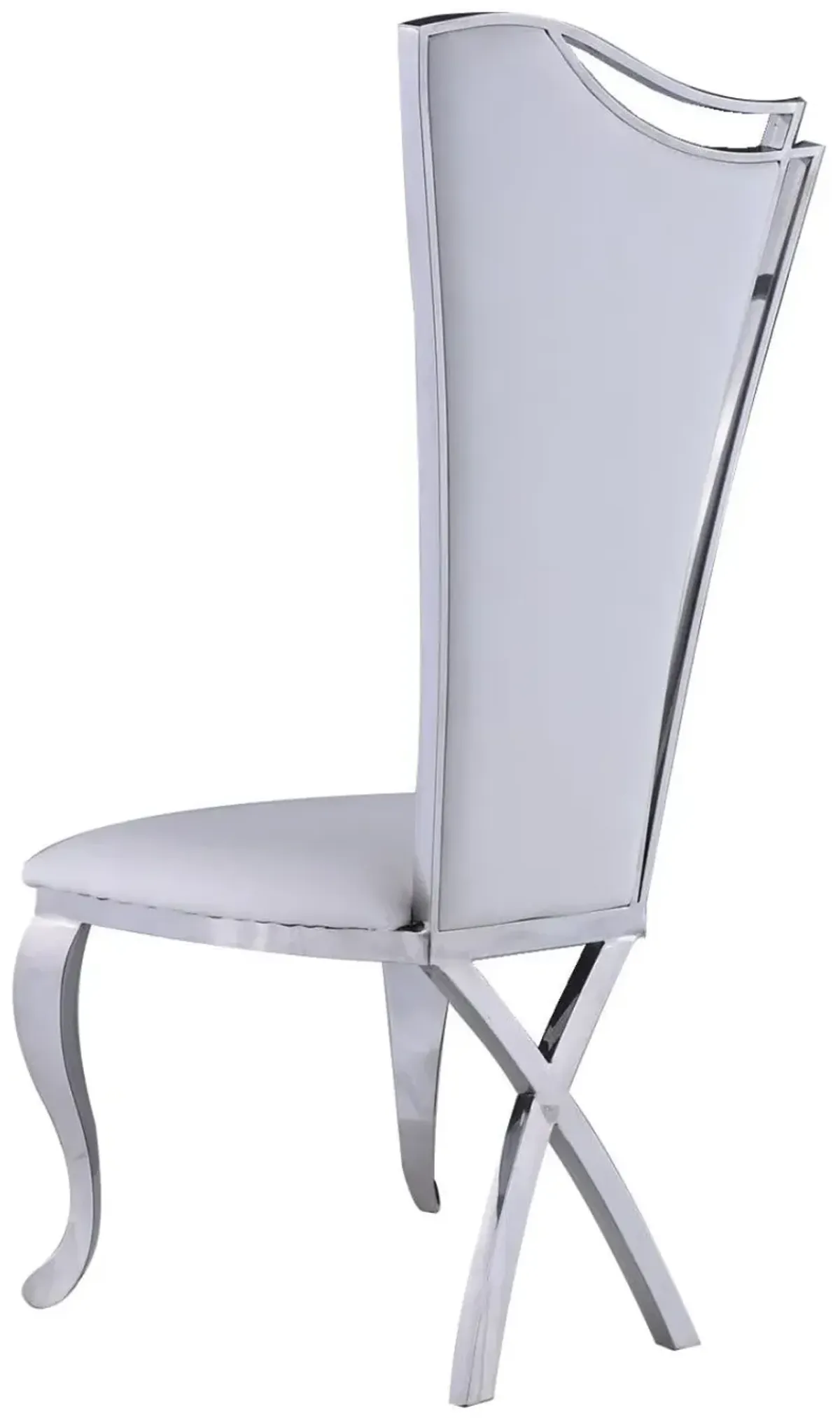 Nadia White Contemporary High-Back Side Chair with Polished Stainless Steel & White Faux Leather