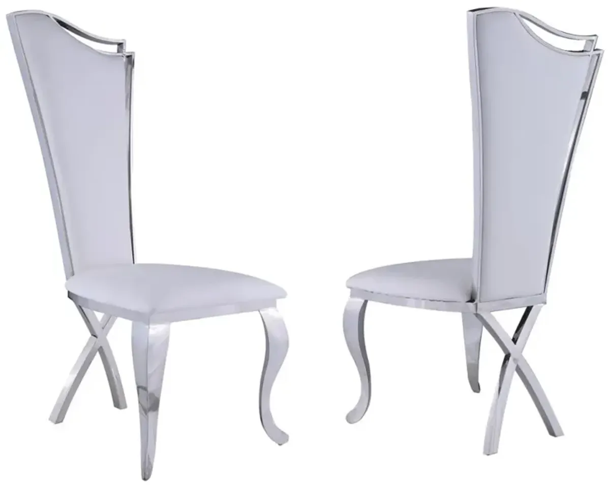 Chintaly Nadia White Contemporary High-Back Side Chair with Polished Stainless Steel & White Faux Leather