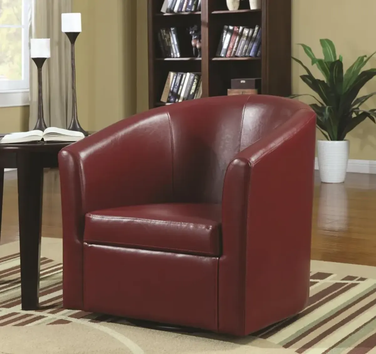 Coaster Turner Upholstered Barrel Back Swivel Chair Red