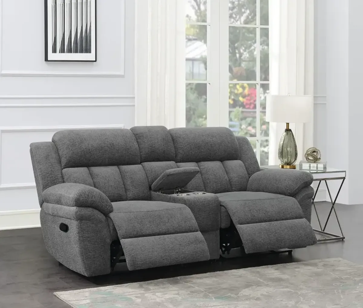 Coaster Bahrain Upholstered Motion Loveseat Charcoal