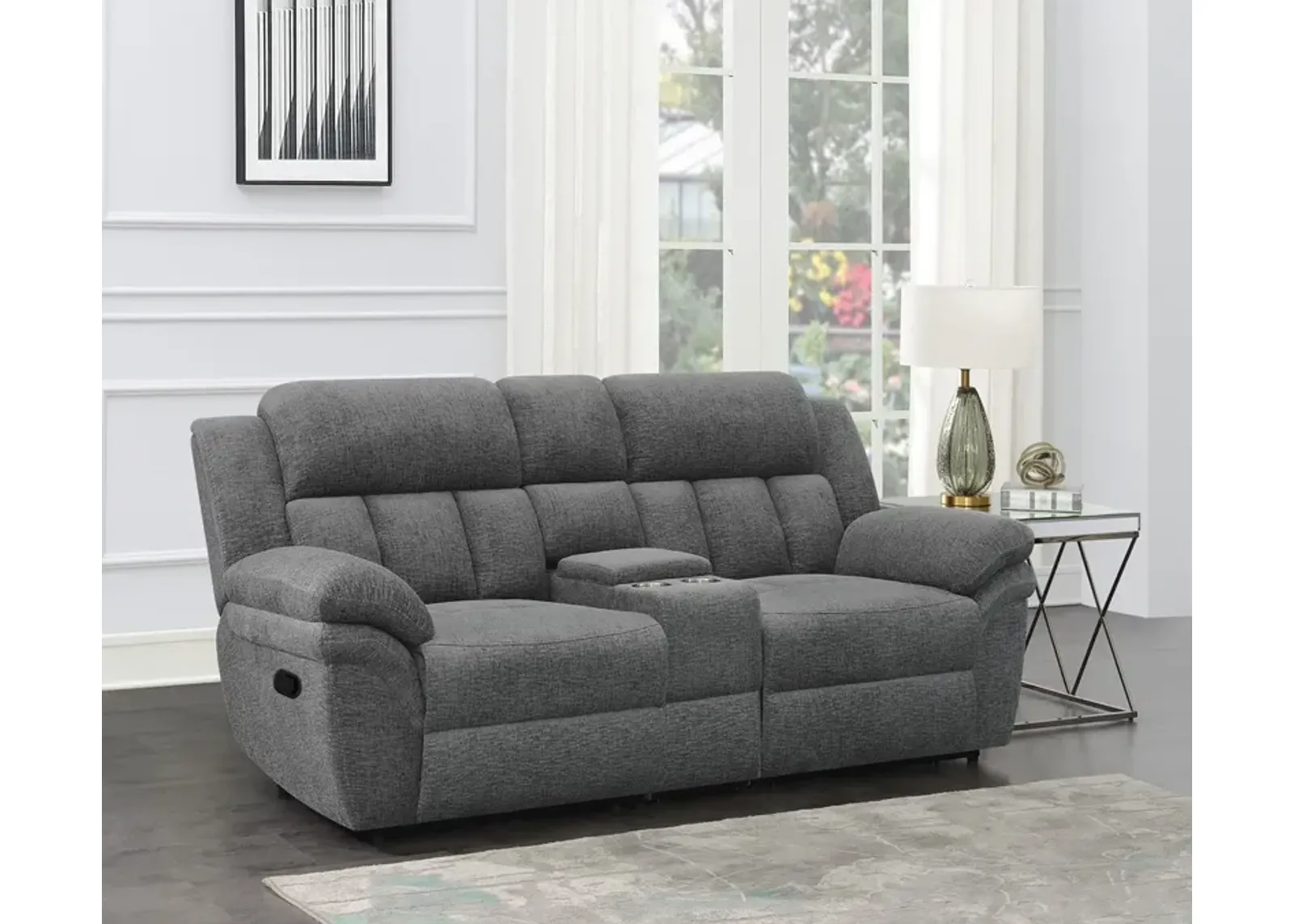 Coaster Bahrain Upholstered Motion Loveseat Charcoal