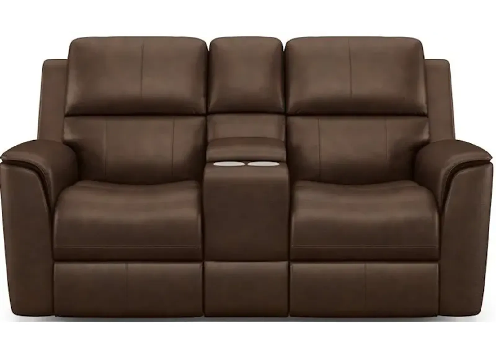 Flexsteel Henry Burnt Umber Leather Triple Power Reclining Console Loveseat