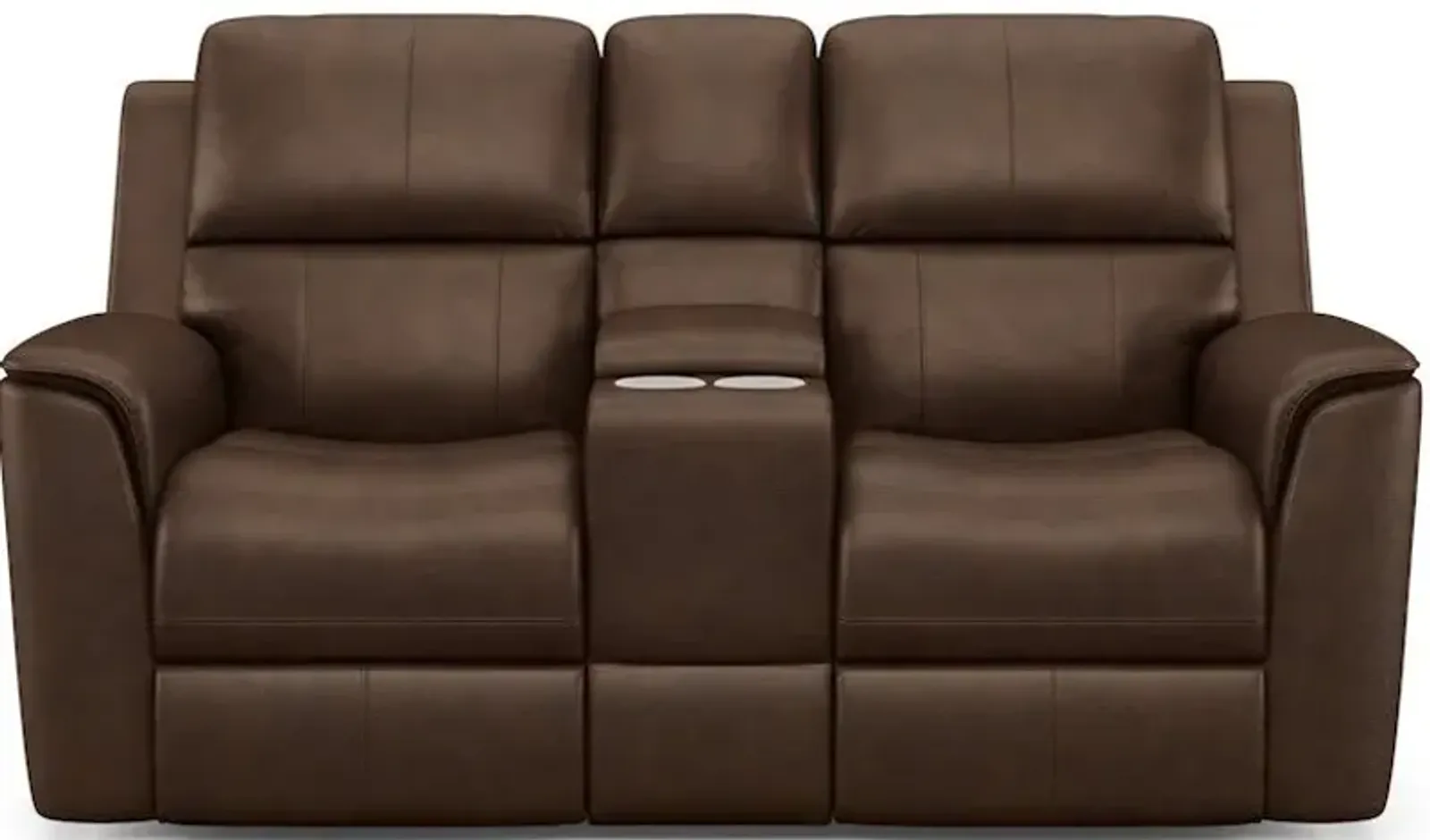 Flexsteel Henry Burnt Umber Leather Triple Power Reclining Console Loveseat