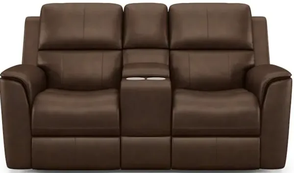 Flexsteel Henry Burnt Umber Leather Triple Power Reclining Console Loveseat