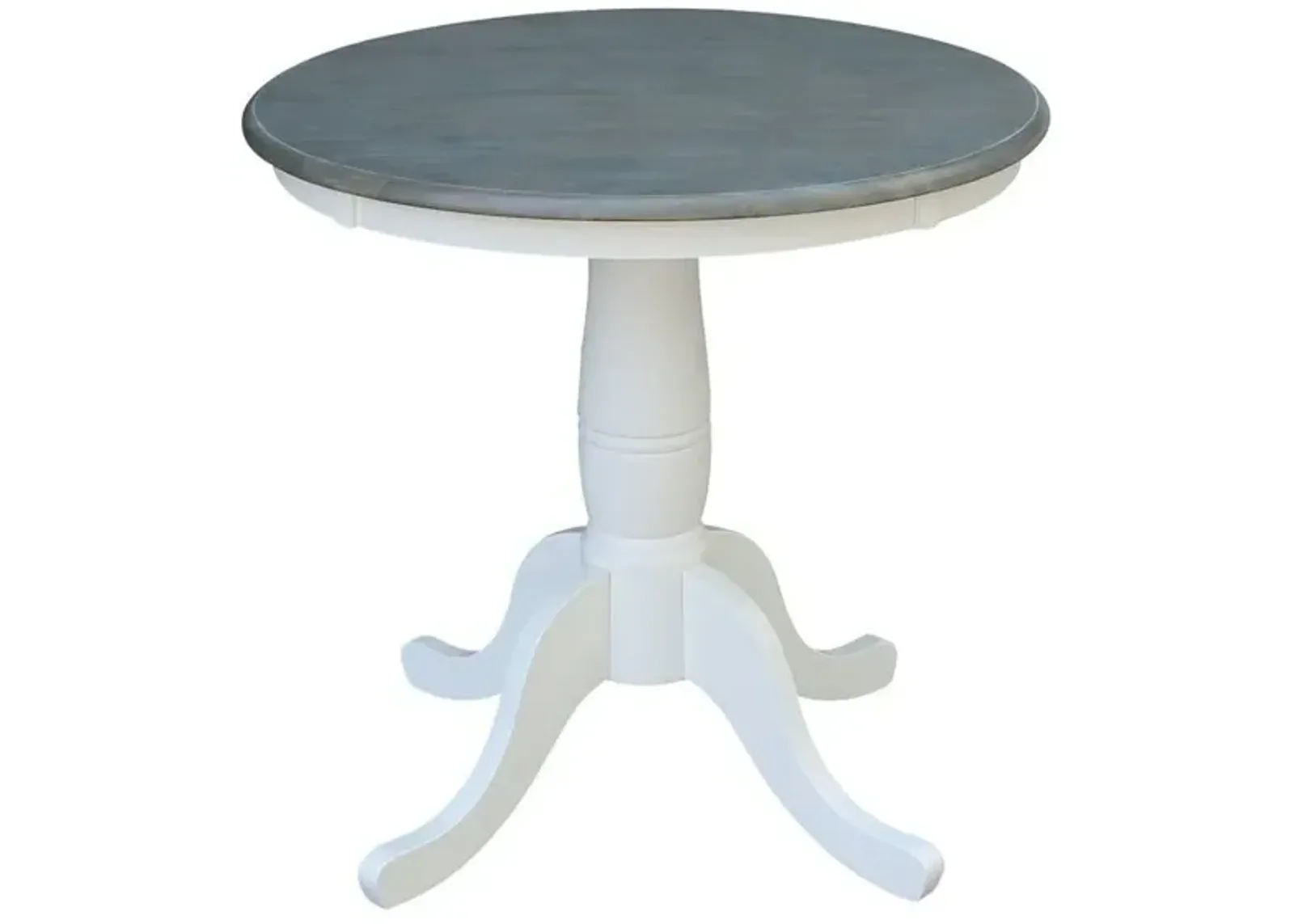 Dining Essentials 30 Inch Round Table Top with 30 Inch Traditional Pedestal Base in Heather Gray & White