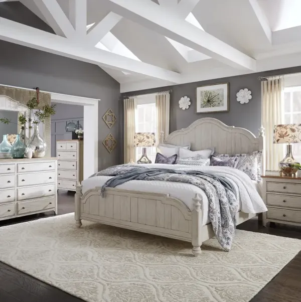Liberty Furniture Complete King Bedroom Set Poster Bed, Dresser, Mirror, Chest & Nightstand Farmhouse Reimagined