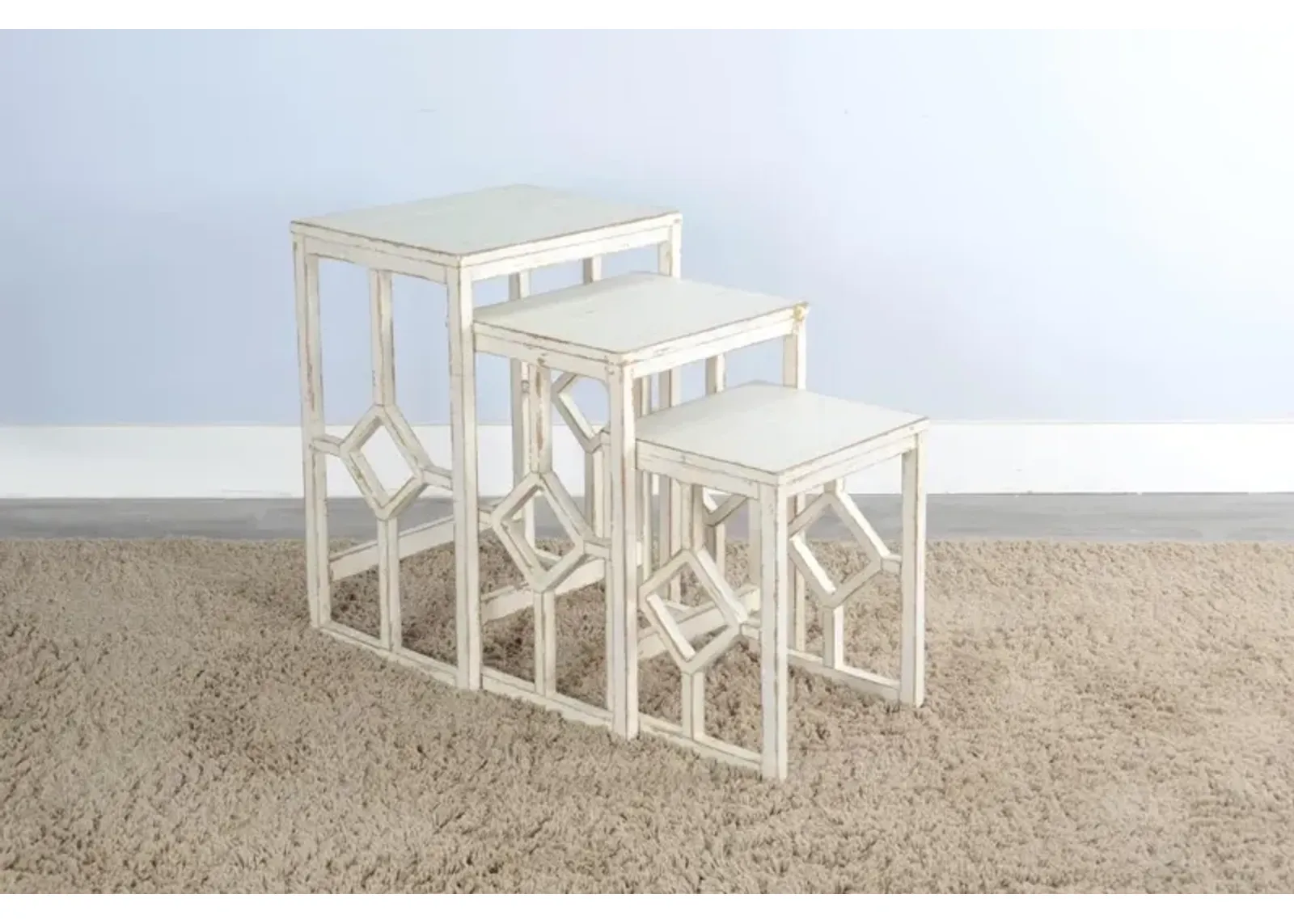 Sunny Designs Marina White Sand Nesting Tables Set