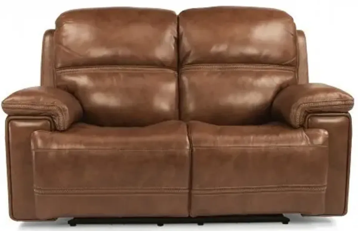 Flexsteel Fenwick Brown Power Recliner Leather Loveseat with Power Headrests