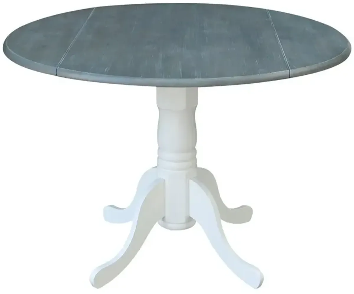 John Thomas Dining Essentials Round Drop Leaf Pedestal Table in Heather Gray & White