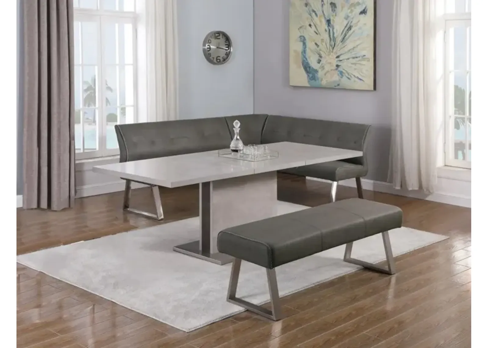 Chintaly Kalinda Contemporary Dining Set with Extendable Table Nook & Bench