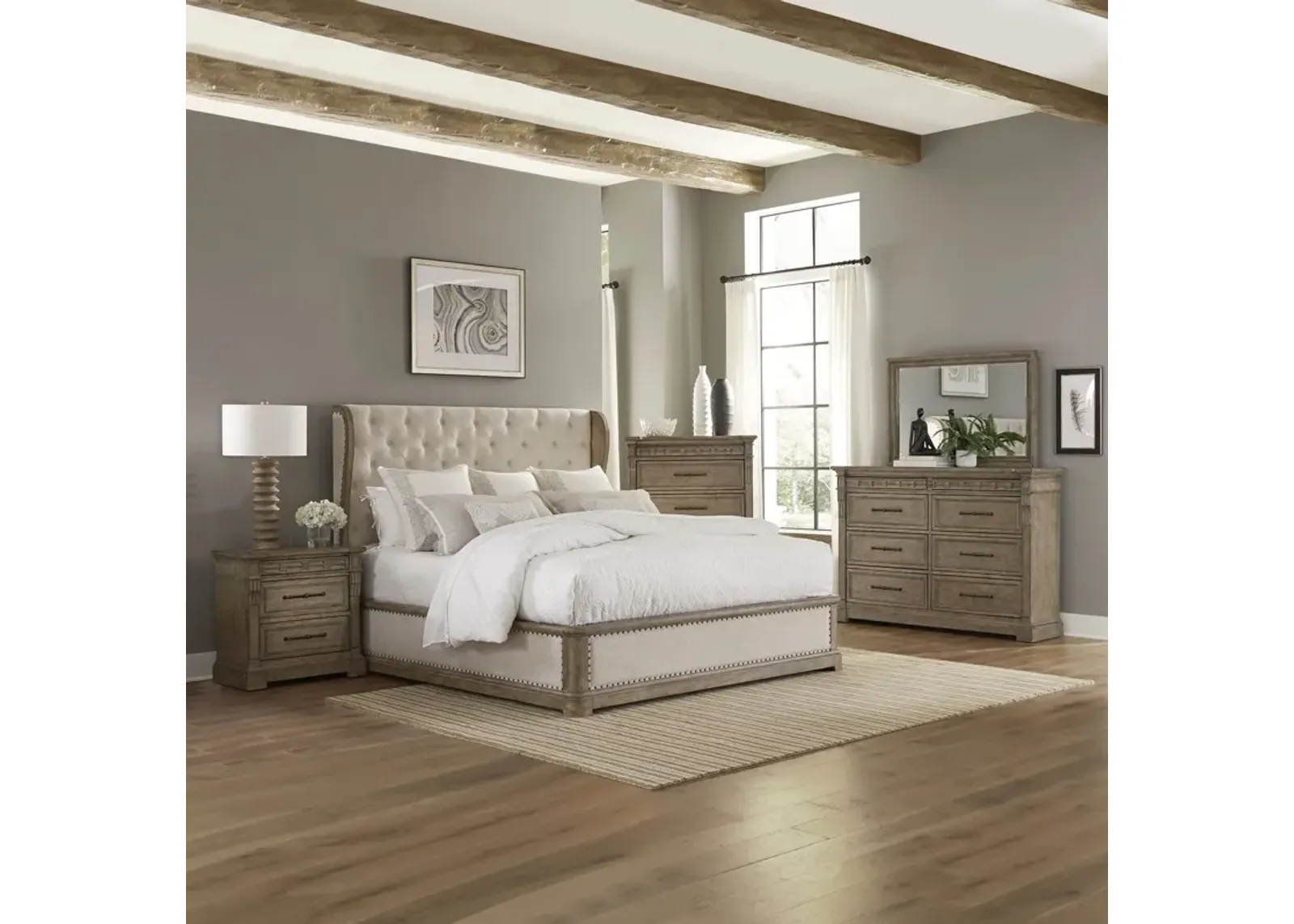 Complete Queen Bedroom Set Shelter Bed, Dresser, Mirror, Chest