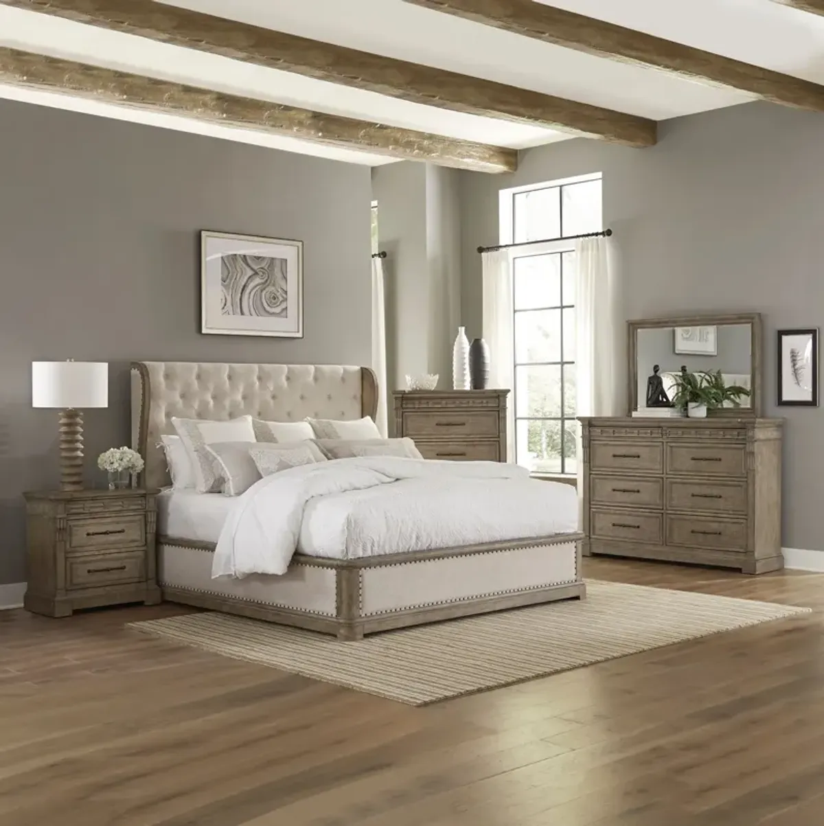 Liberty Furniture Complete Queen Bedroom Set Shelter Bed, Dresser, Mirror, Chest & Nightstand Town Country