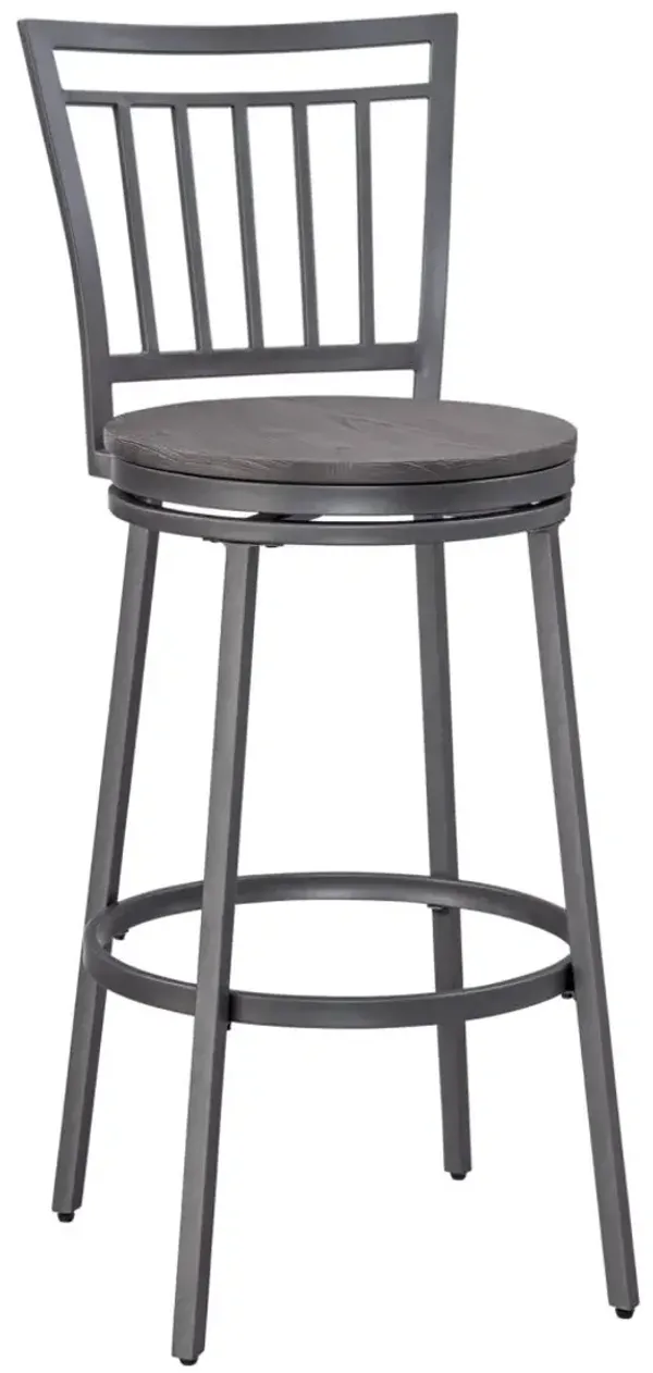 American Woodcrafters Filmore Stool with Metal Back Frame in Slate Grey with Grey Oak Seat