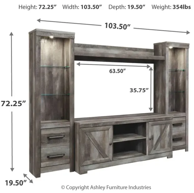 WYNNLOW 4-PIECE ENTERTAINMENT CENTER GRAY SIGNATURE DESIGN