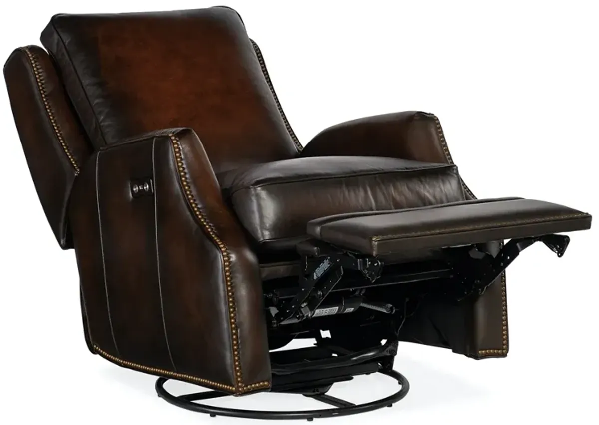 Hooker Furniture Kerley Sarzana Fortress Power Swivel Glider Leather Recliner Chair