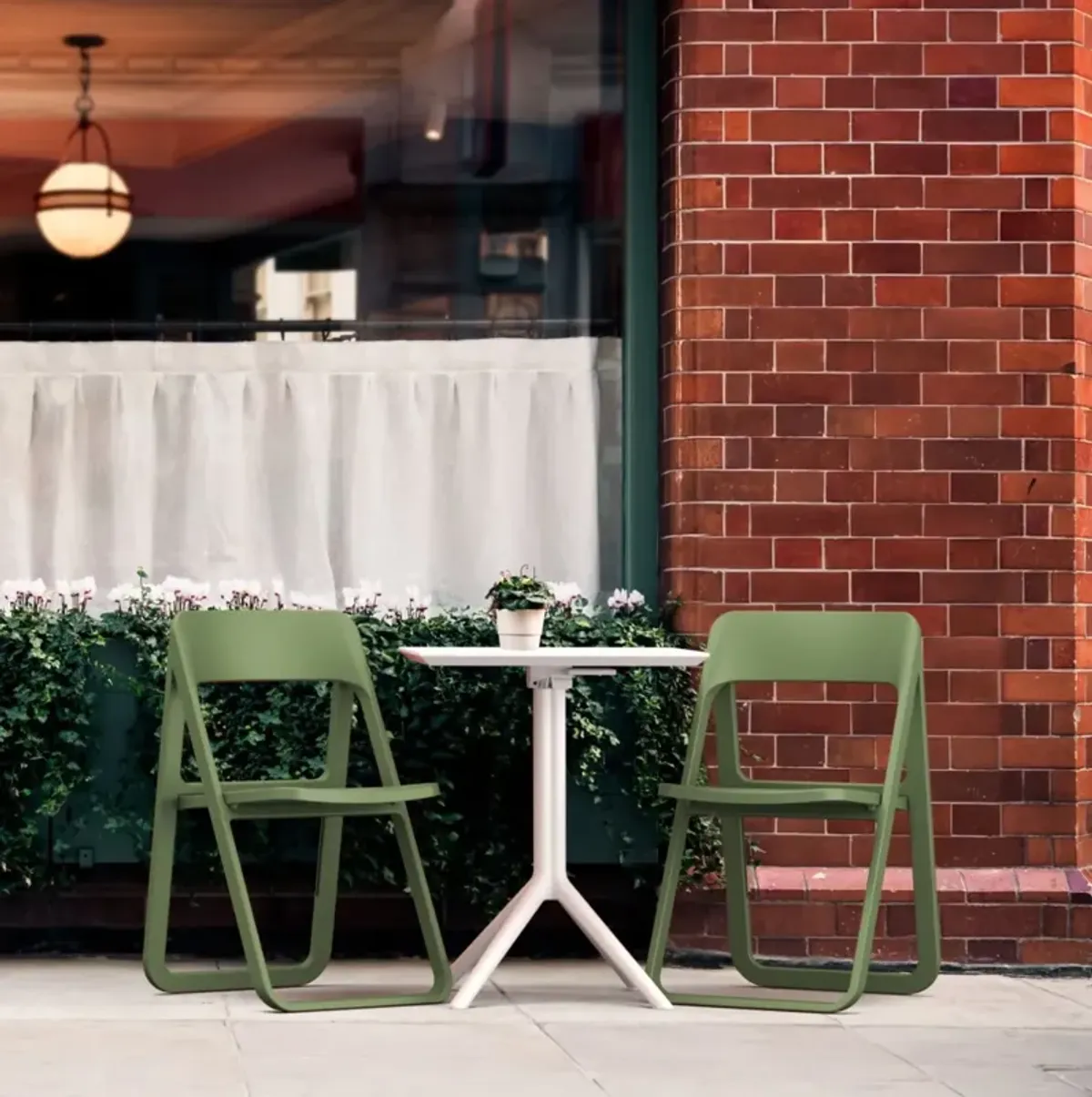 Compamia Dream Folding White & Green Outdoor Bistro Table Set