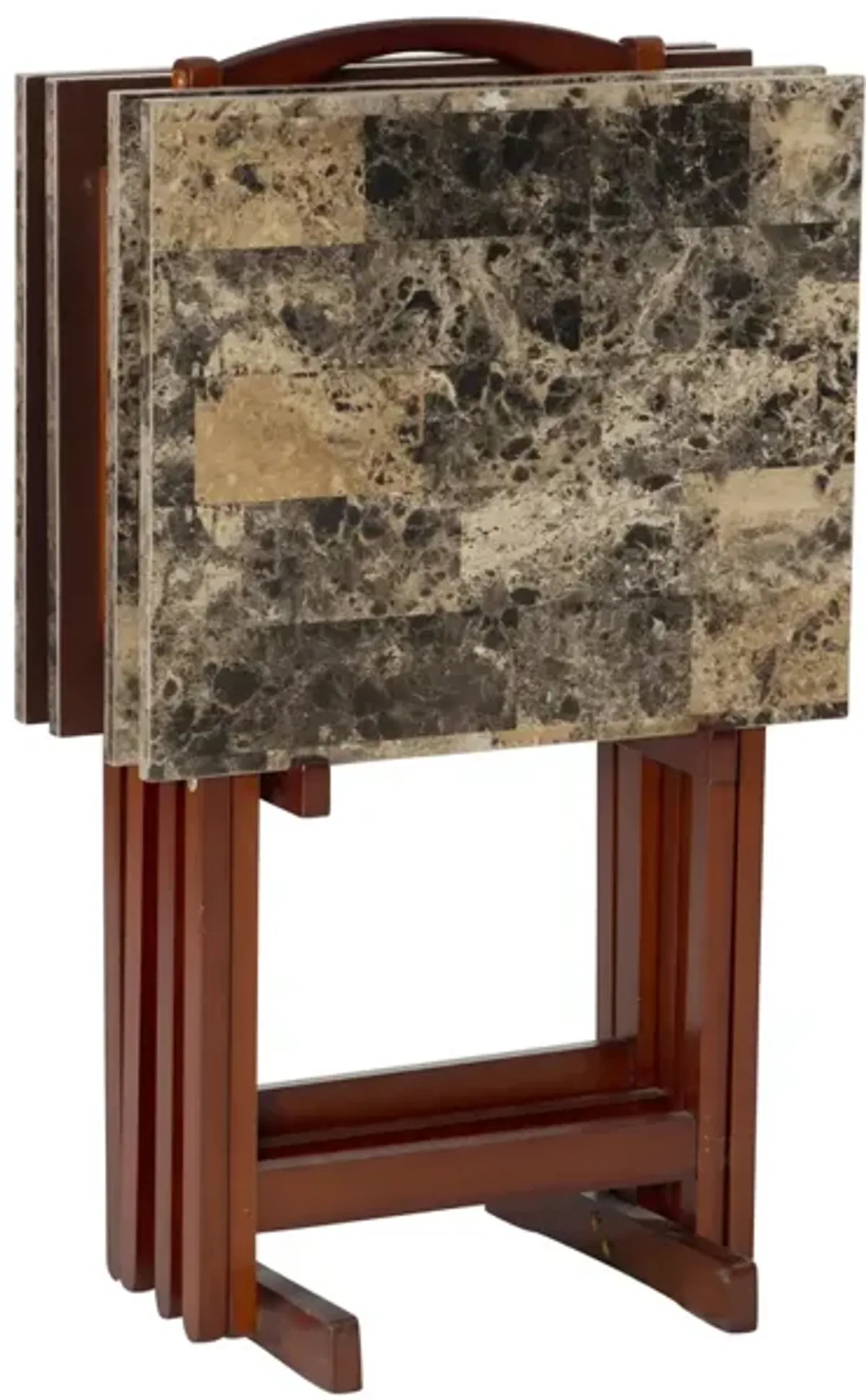 Linon Tray Table Set Faux Marble Brown