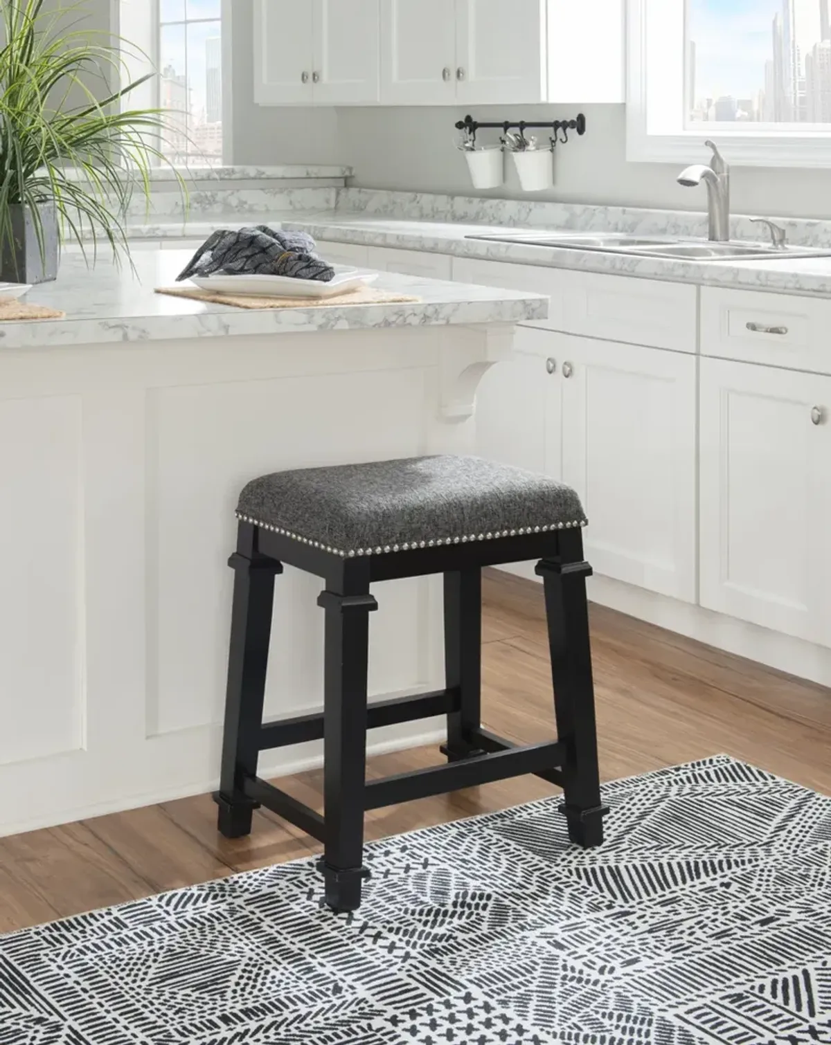 Linon Kennedy Black & White Tweed Backless Counter Stool