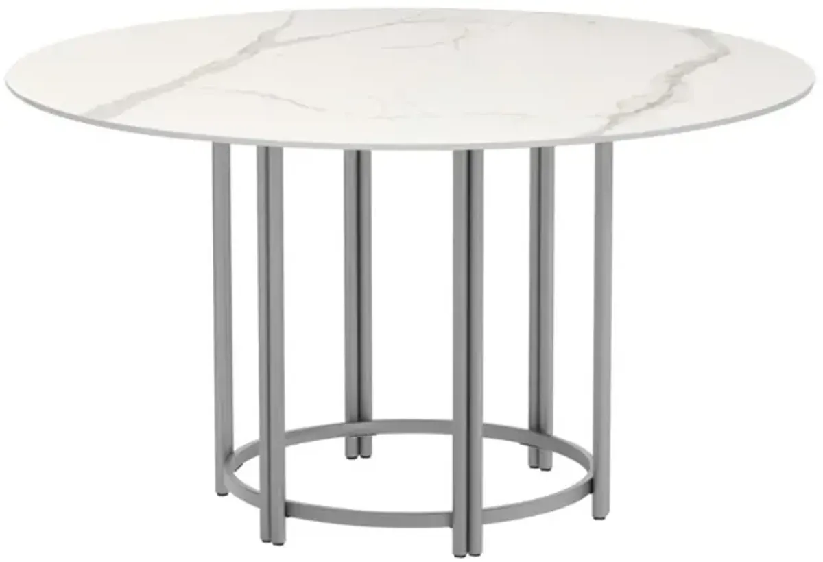 Chintaly Kamila Contemporary Marbleized Sintered Stone Top Dining Table with Steel Base