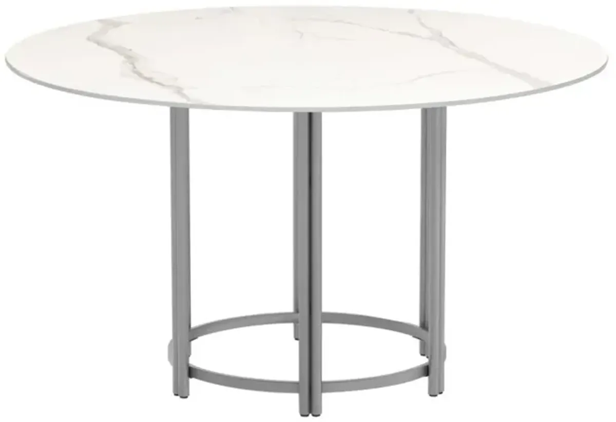 Chintaly Kamila Contemporary Marbleized Sintered Stone Top Dining Table with Steel Base