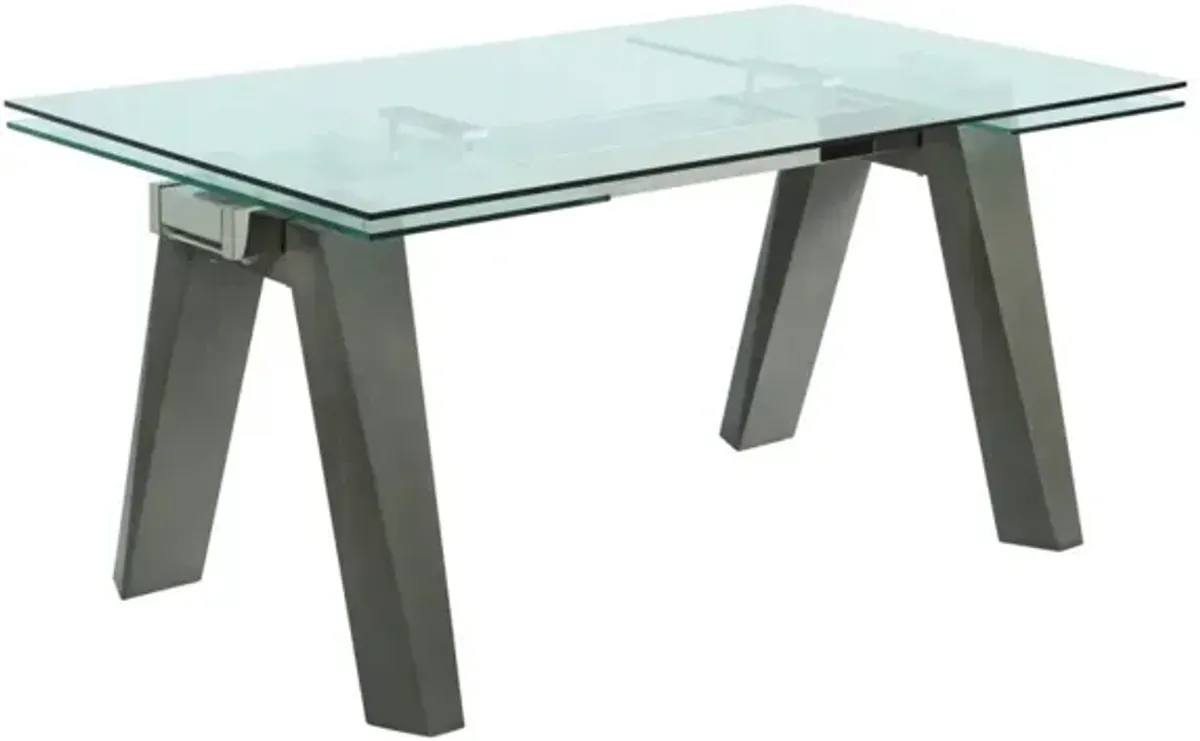 Chintaly Esther Grey Modern Dining Table with Extendable Glass Top & Solid Wood Legs