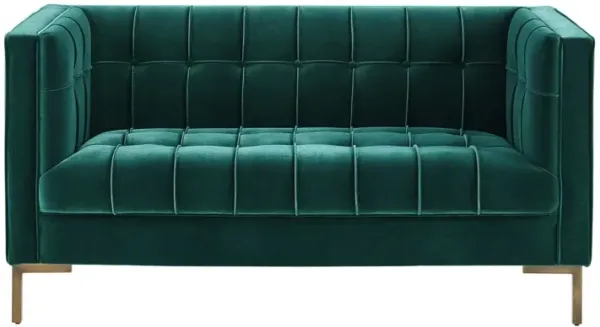 Steve Silver Isaac Channel Stitched Velvet Loveseat In Emerald Green