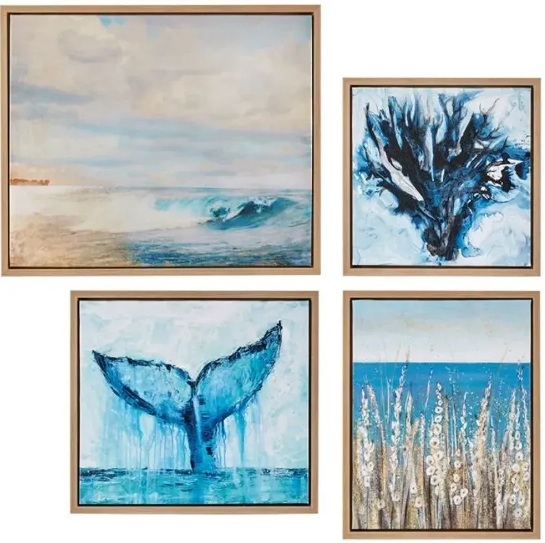 MADISON PARK BLUE SEASCAPE GEL COAT FRAMED CANVAS 4-PIECE SET