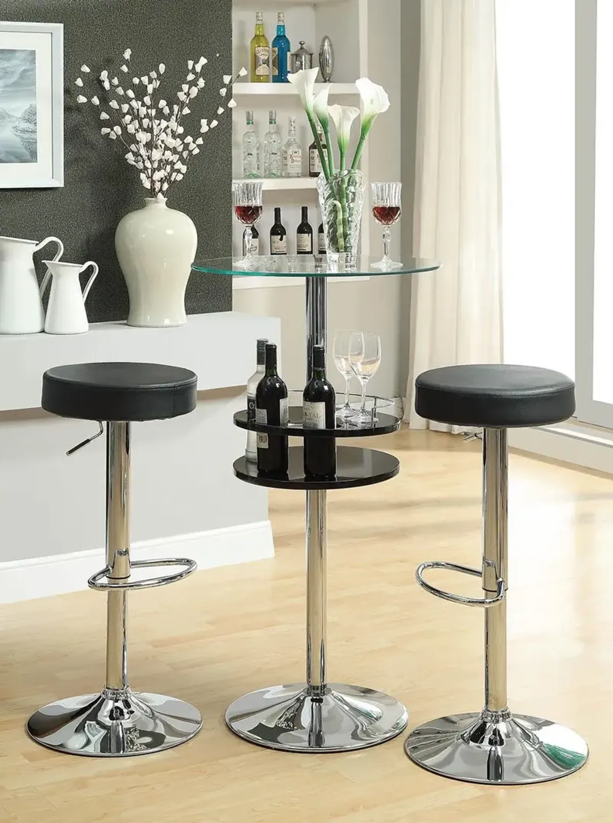 Coaster Ramses 29 Inch Adjustable Bar Stool Chrome & Black