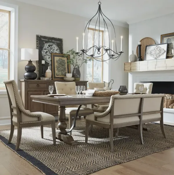 Liberty Furniture Americana Farmhouse 6-Piece Beige/Dusty Taupe Trestle Dining Table Set