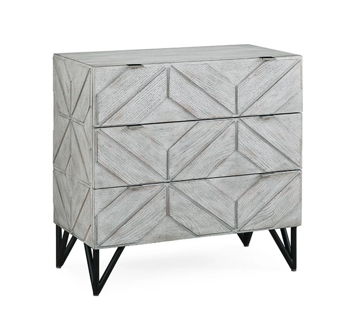 KIMMIE MID-CENTURY MODERN 3 DRAWER STORAGE ACCENT CHEST - RUBBED WHITE